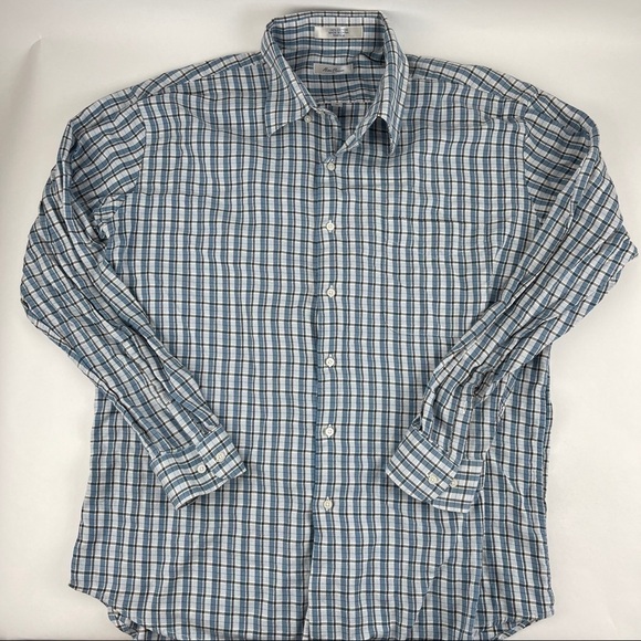 Alan Flusser Button Up Shirt Mens XL Blue Black Plaid - Picture 1 of 8